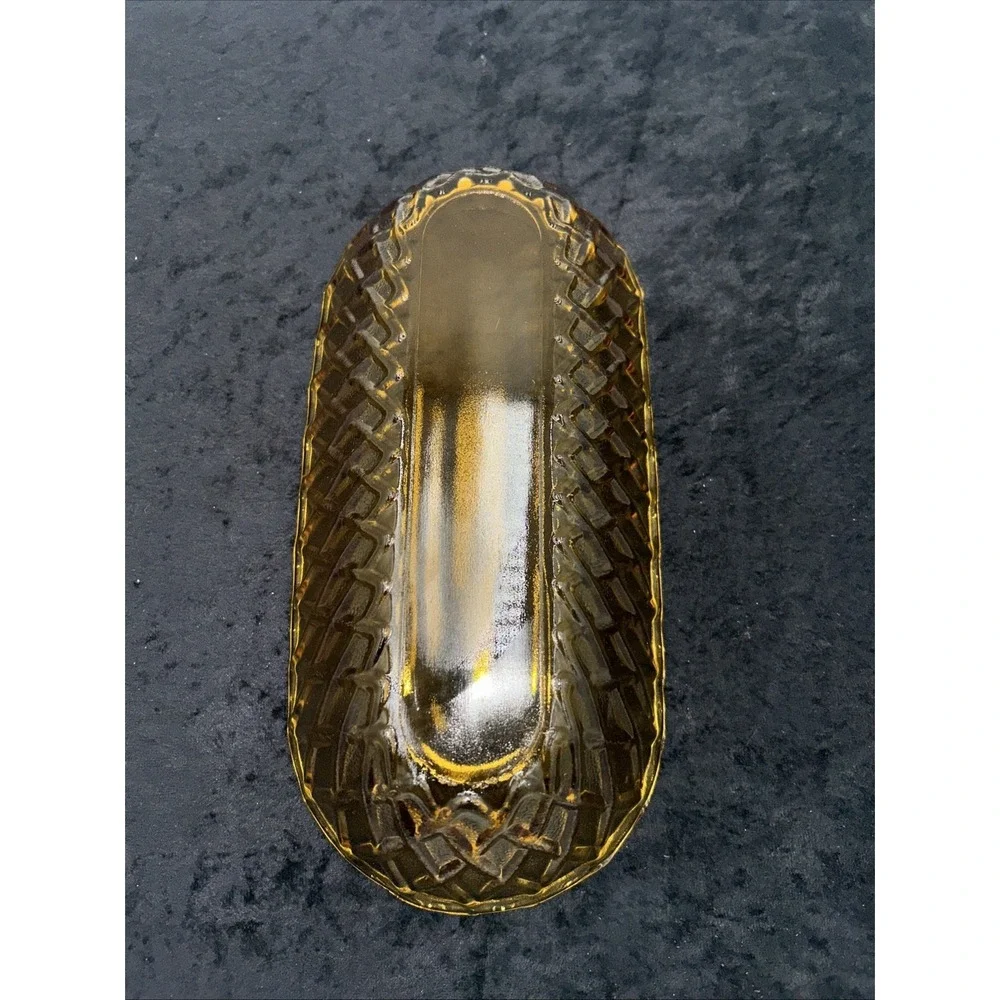 Vintage Indiana Amber Carnival Glass Oval Dish Relish Dish‎ Pretzel Basket Weave